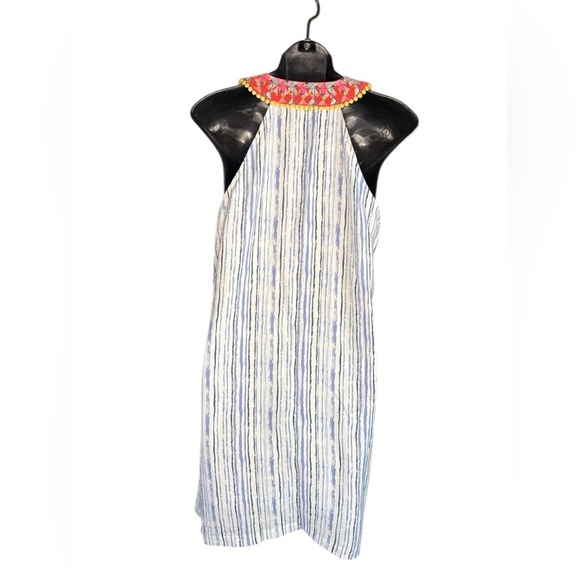 THML Amora Embroidered V neck Dress white blue strips Size S preloved like new - Picture 3 of 7